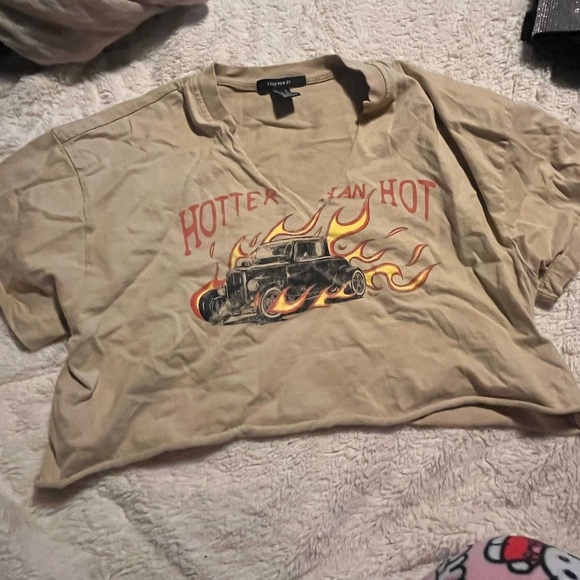 Forever 21 Tops - Tan Graphic Tee with Hot Rod Design